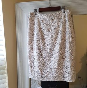 Nude Pencil Skirt with White Detail